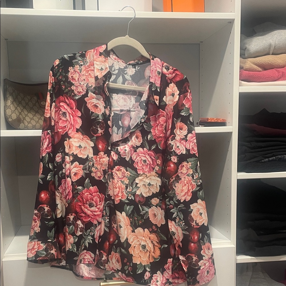 Express Floral Black and Pink Blouse